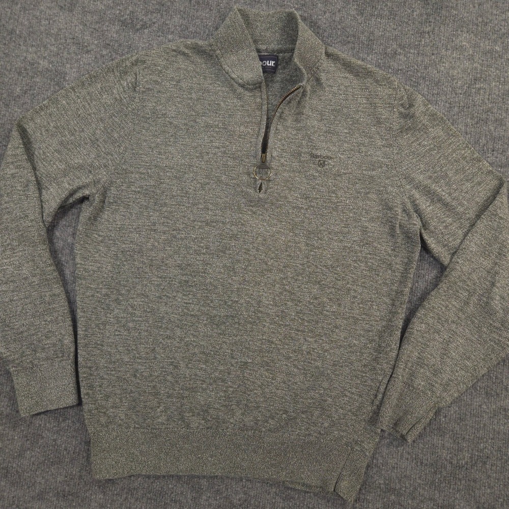 Barbour 1/4 Zip Sweater Mens S Gray Knit Lightweight Long Sleeve Preppy Casual